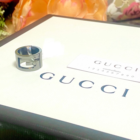 GUCCI Ruthenium & Sterling Silver G Logo Band Ring Authenticity Cert & Dust Bag - Picture 6 of 15